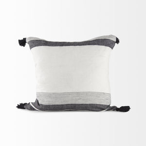 Kimia 20L x 20W White and Black Fabric Herringbone and Fringed Decorative Pillow Cover