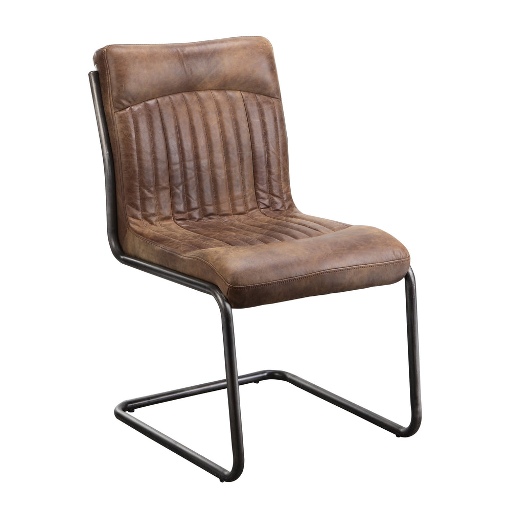 Moe's Ansel Dining Chair Set in Grazed Brown Leather