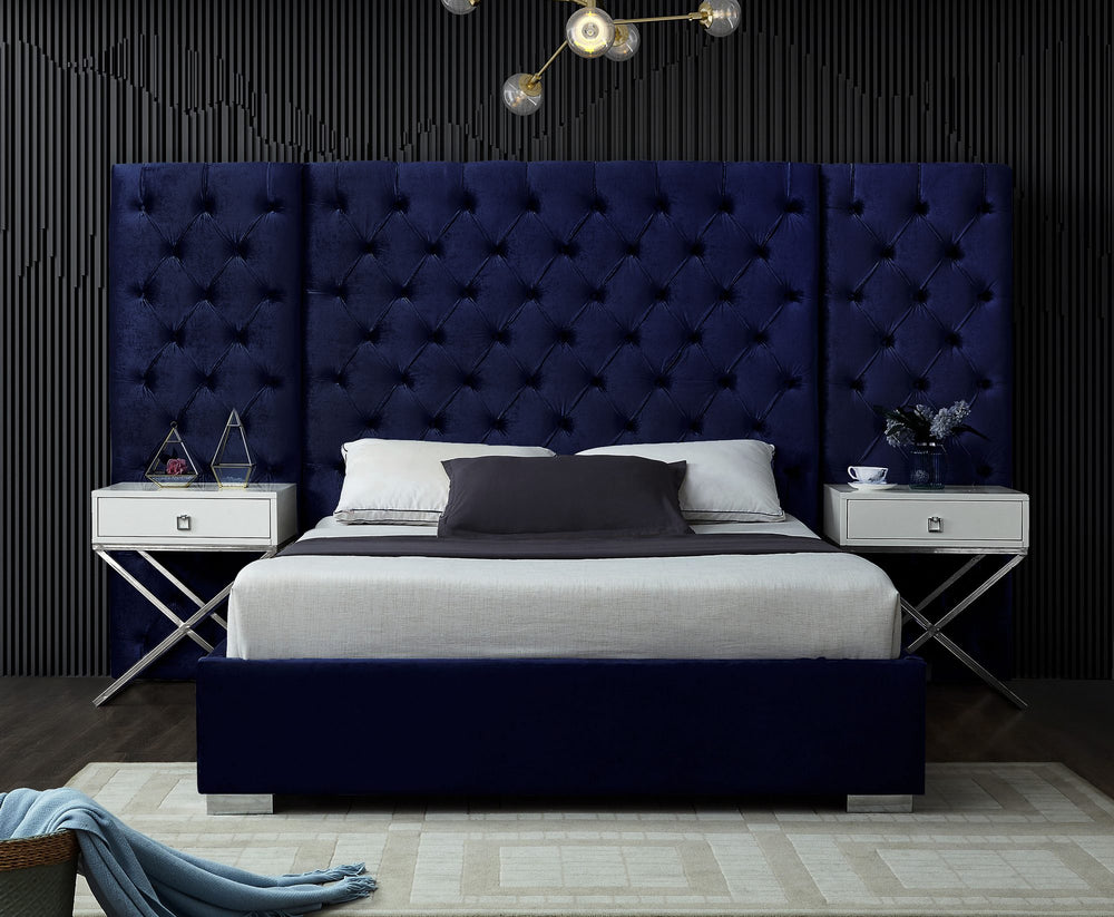 Irene King Bed In Navy Velvet