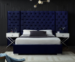 Irene King Bed In Navy Velvet