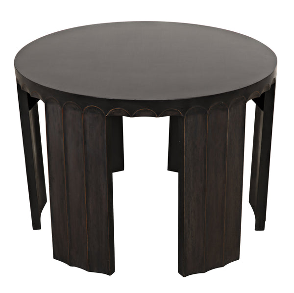 Fluted Side Table, Pale with Light Brown Trim