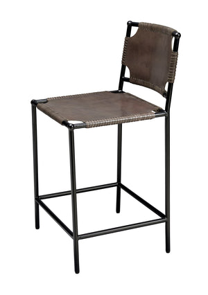 Asher Leather Counter Stool, Grey