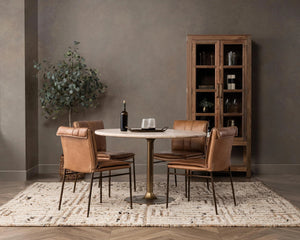 Malani Travertine Round Dining Table with Iron Base