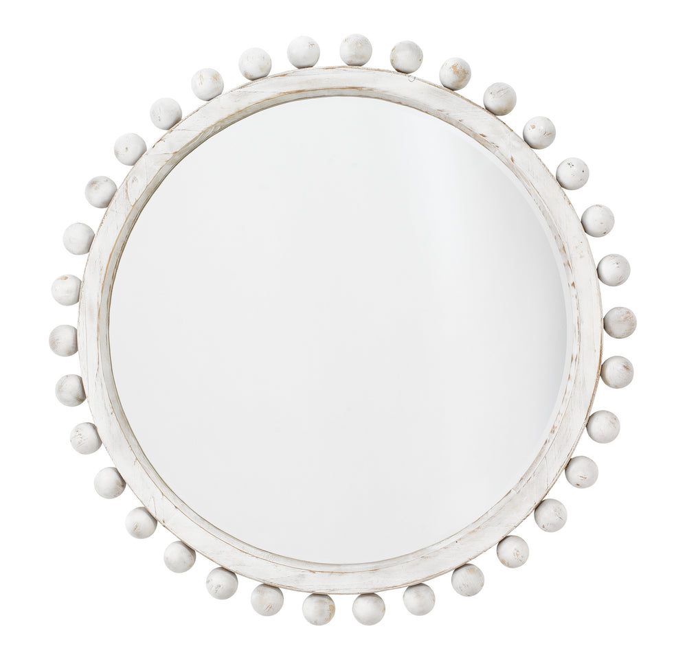 Brighton Round Wood Mirror, White Washed