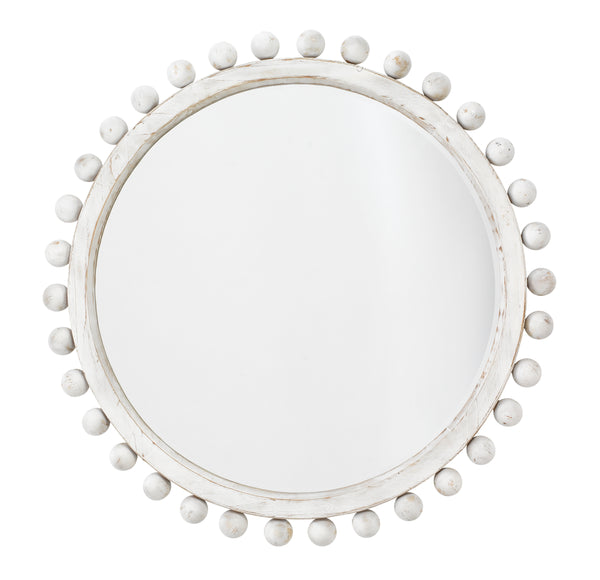 Brighton Round Wood Mirror, White Washed