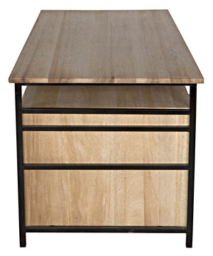Nabucco Desk in Bleached Walnut with Matte Black Industrial Steel Legs