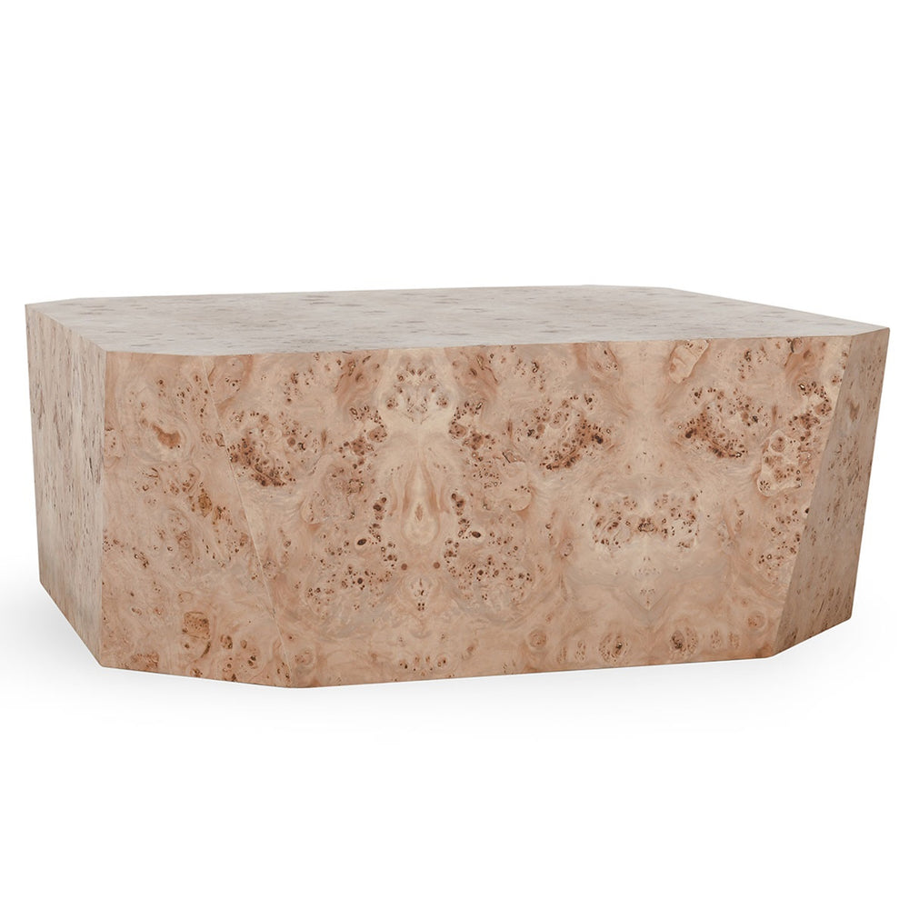 Avena Burl Wood Coffee Table with Faceted Design
