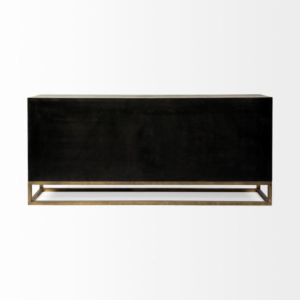Genevieve II 70x15.8 Gray Fir Veneer W/Gold Metal Frame Base 9 Drawer Sideboard