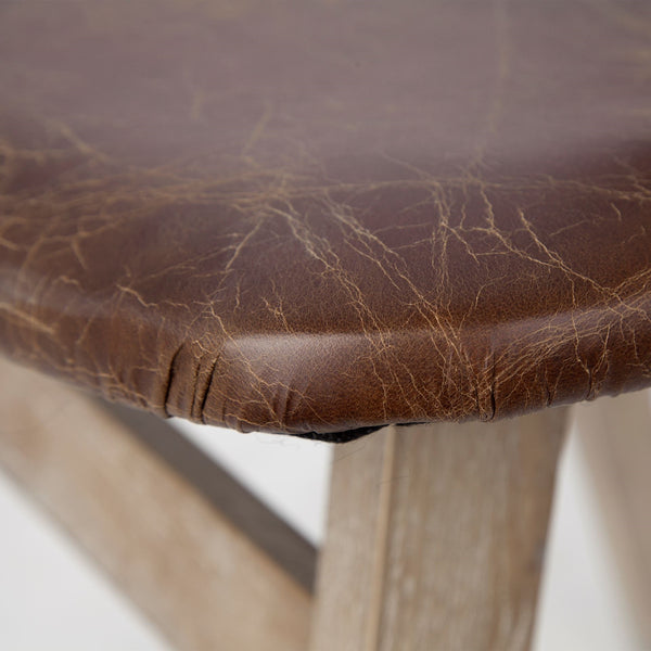 Haden I Brown Leather Wrap Brown Solid Wood and Iron Base Dining Chair