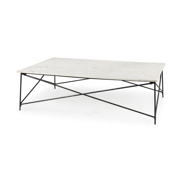 Lorlei I 53.0 X 35.0 X 15.5 White Marble Top W/ X-Shaped Antique Gold Iron Base Coffee Table