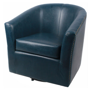 Ernest Bonded Leather Swivel Arm Chair In Vintage Blue