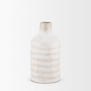 Tisha Small White W/ Terracotta Distressing Metal Vase