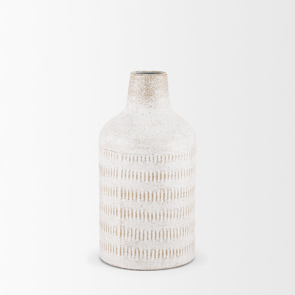 Tisha Small White W/ Terracotta Distressing Metal Vase