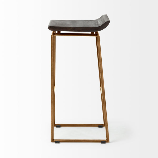 Givens 30.25" Seat Height Brown Wood Seat Gold Metal Base Stool