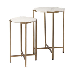 Vincent Octagonal White Marble Tabletop w/ Gold Metal End/Side Tables