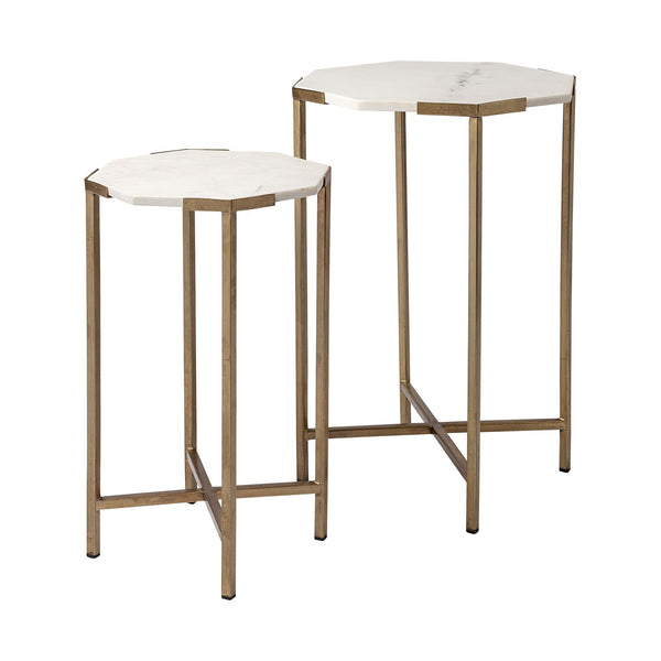 Vincent Octagonal White Marble Tabletop w/ Gold Metal End/Side Tables