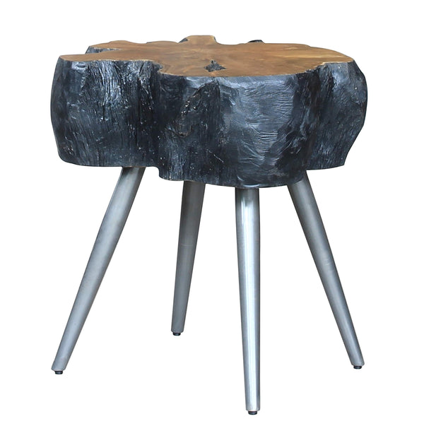 Anya KD Reclaimed Teak Side/ End Table, Natural/Black 