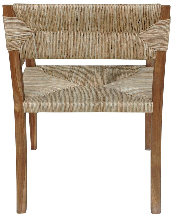 Bowie Teak Armchair with Rush Seagrass Seat in Clear Coat Satin Finish