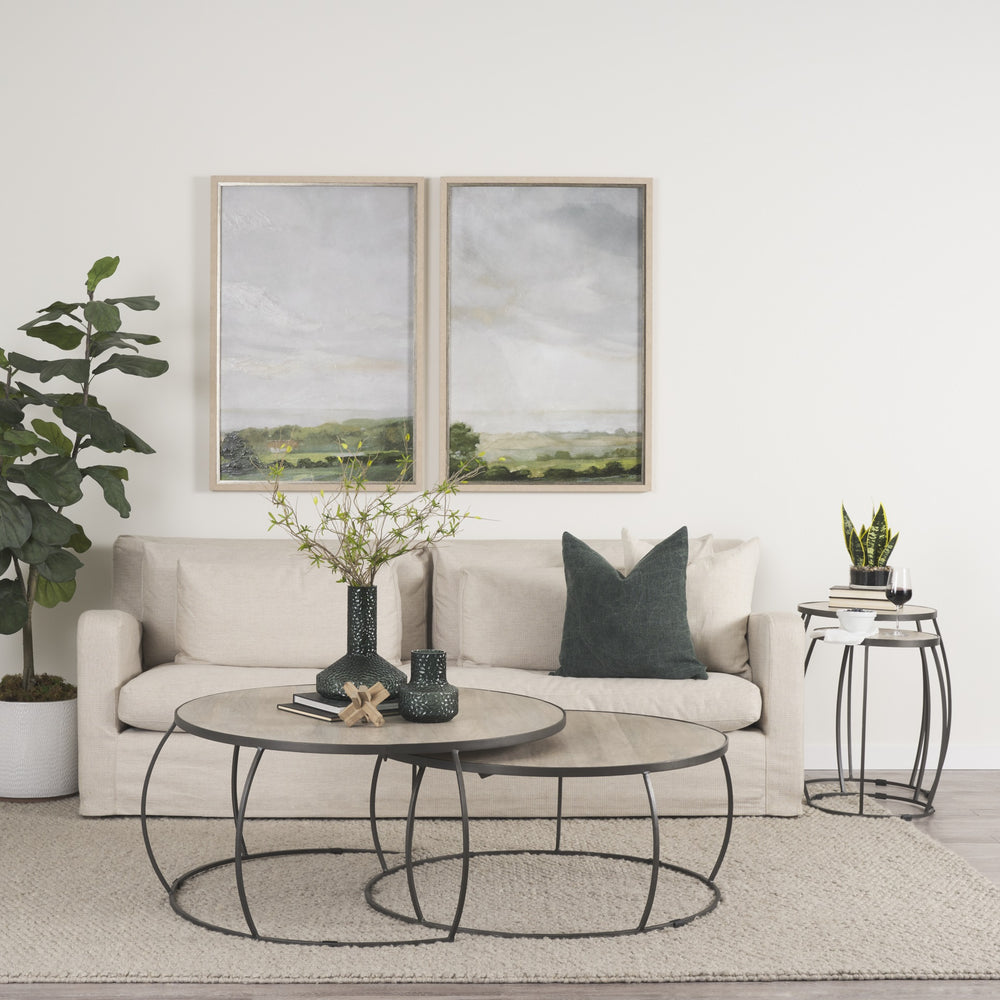 Clapp Round Light Brown W/ White Wash Wood and Silver Metal Nesting Accent Tables (Set of 2)