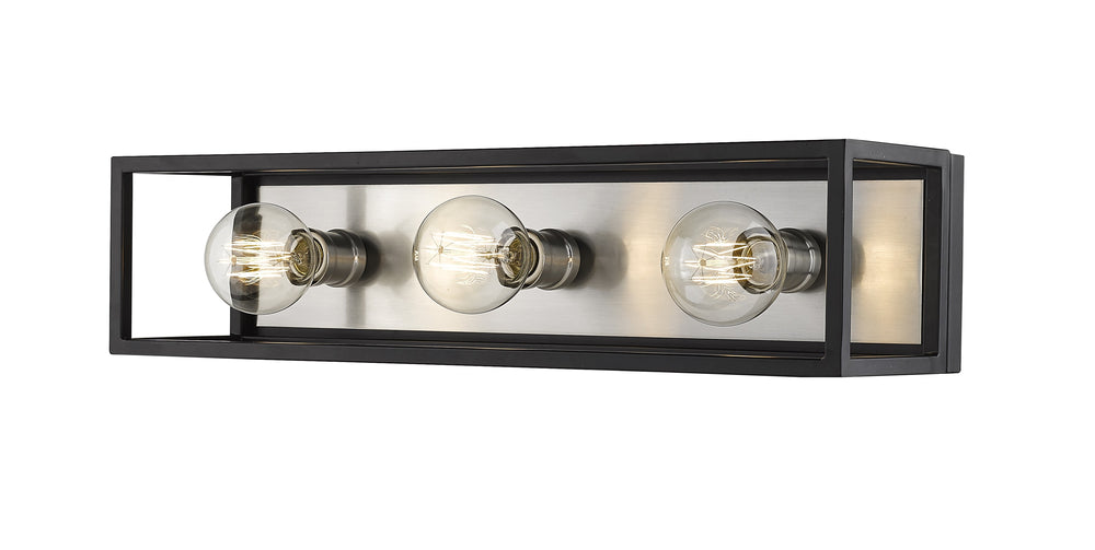 Kube 3 Light Vanity in Matte Black + Brushed Nickel Finish