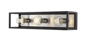 Kube 3 Light Vanity in Matte Black + Brushed Nickel Finish