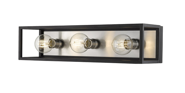 Kube 3 Light Vanity in Matte Black + Brushed Nickel Finish