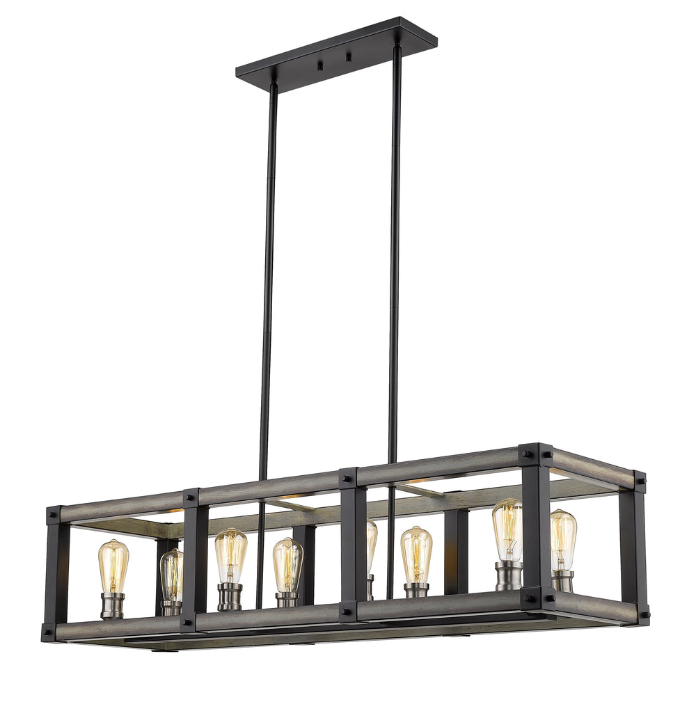 Kirkland 8 Light Island/Billiard in Ashen Barnboard Finish