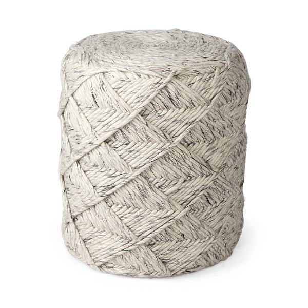 Esfera 17.7L x 15.7W x 15.7H Beige Chevron Woven Round Pouf