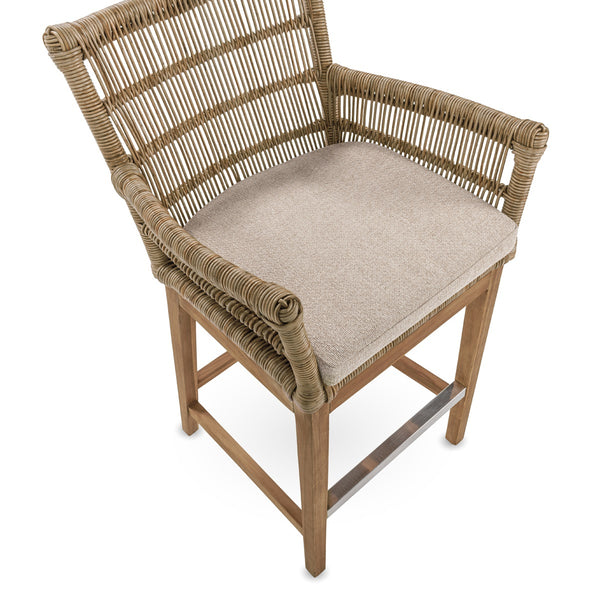 Valerie Outdoor Counter Stool in Teak and Olefin