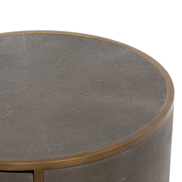 Shagreen Round Nightstand-Antique Brass
