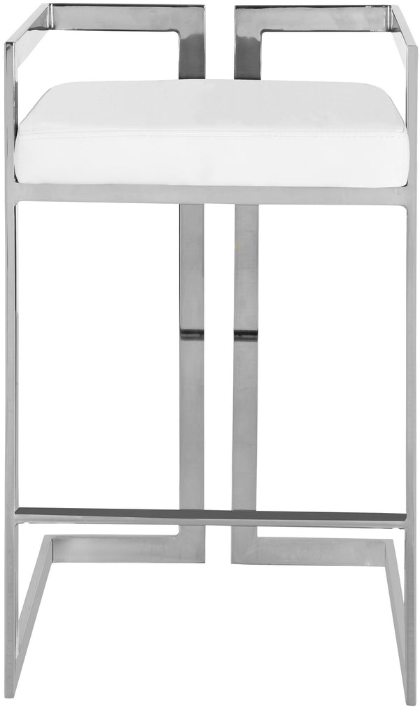 Winifred Stool In White Faux Leather and Chrome