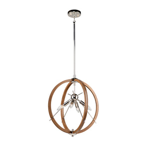 Abbey 4 Light Sphere Pendant in Faux Wood & Polished Nickel