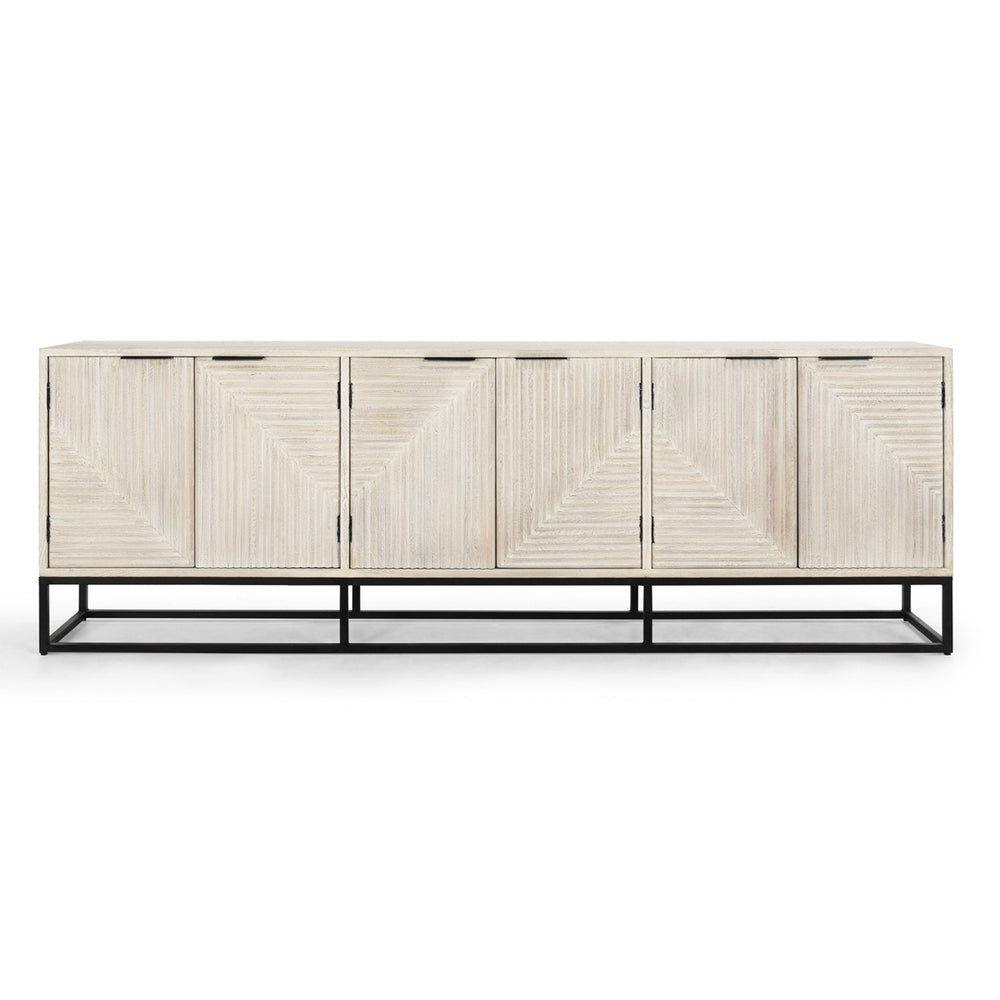 Flint Solid Wood 6Dr Cabinet with Black Iron Base - Coastal White