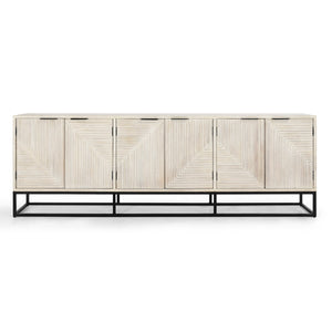Flint Solid Wood 6Dr Cabinet with Black Iron Base - Coastal White