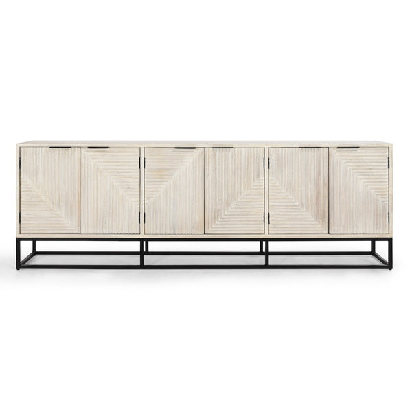Flint Solid Wood 6Dr Cabinet with Black Iron Base - Coastal White