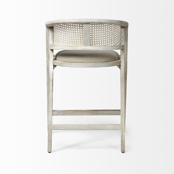 Tabitha 26.75" Seat Height Beige Fabric/Rattan Seat Blonde Wood Frame Counter Stool