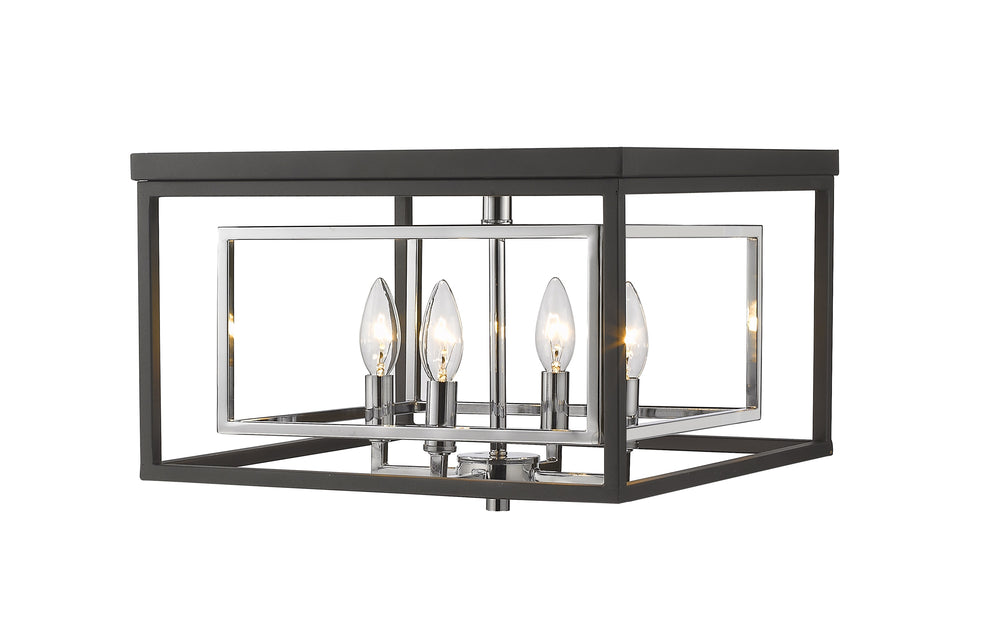 Euclid 4 Light Flush Mount in Chrome + Matte Black Finish