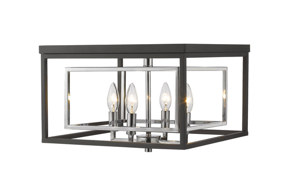 Euclid 4 Light Flush Mount in Chrome + Matte Black Finish