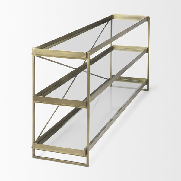 Trey 72.0L x 16.0W x 30.0H Gold Metal W/Glass Console Table