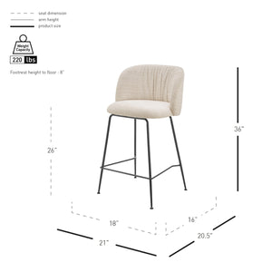 Millie KD Chenille Counter Stool, Canova Ivory