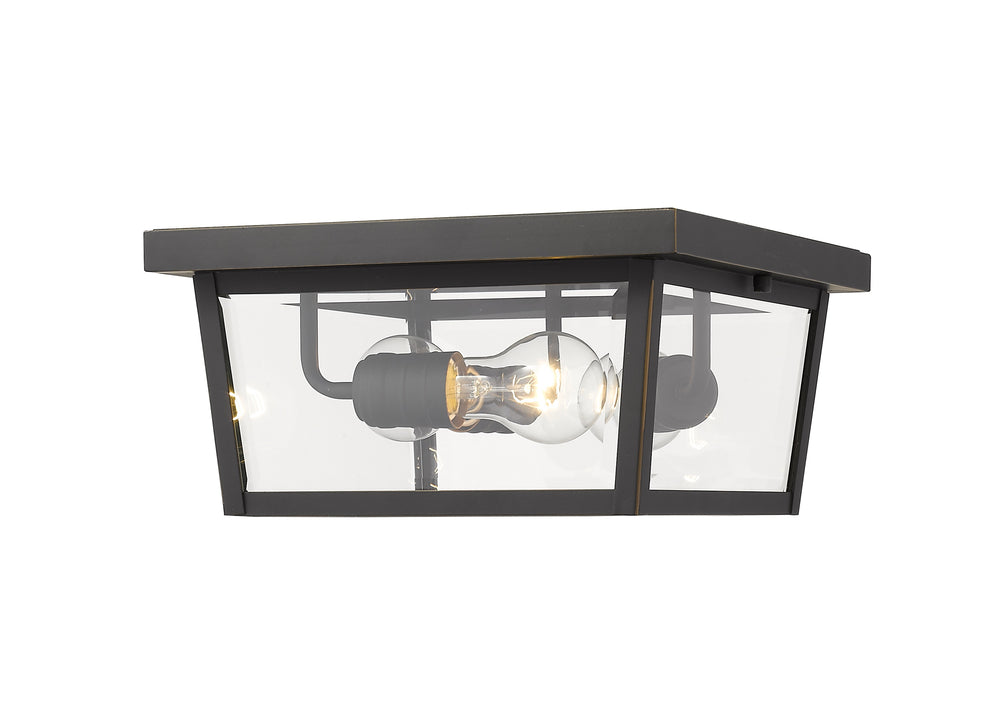 Beacon 3 Light Outdoor Flush Ceiling Mount Fixture in Oil Rubbed Bronze Finish