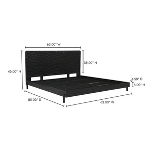 Misaki Queen Bed in Black with Carved Headboard