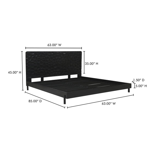 Misaki Queen Bed in Black with Carved Headboard