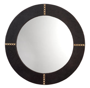 Round Cross Stitch Round Wall Mirror, Espresso Hide
