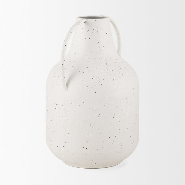 Treva Tall White w/ Black Speckles Metal Vase