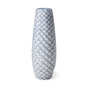 Troi II Large Blue White Fishscale Pattern Ceramic Vase