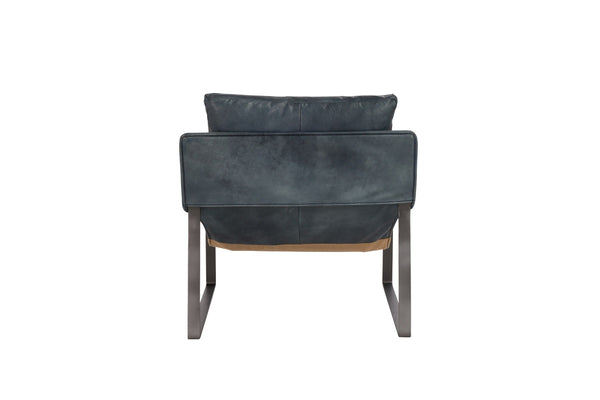 Morgan Ocean Blue Leather Accent Chair with Iron Legs