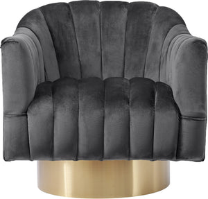 Noel Accent Chair In Grey Velvet And Gold Swivel Base