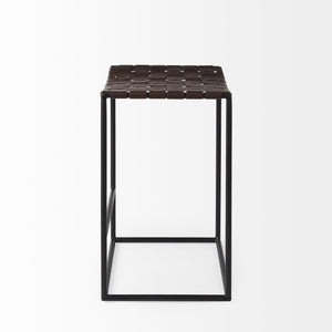 Clarissa 18.0L x 16.0W x 26.25H Dark Brown Woven Leather Seat W/ Black Iron Frame Counter Stool