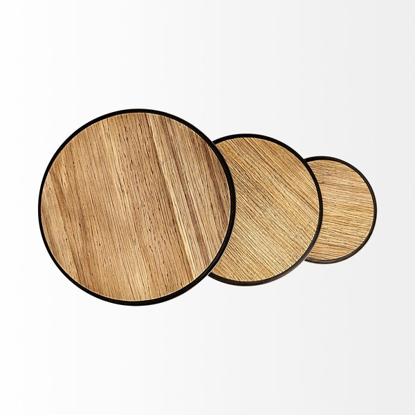 Glover (Set of 3) 20L x 20W Brown Wood Round Top W/Metal Nesting Accent Tables
